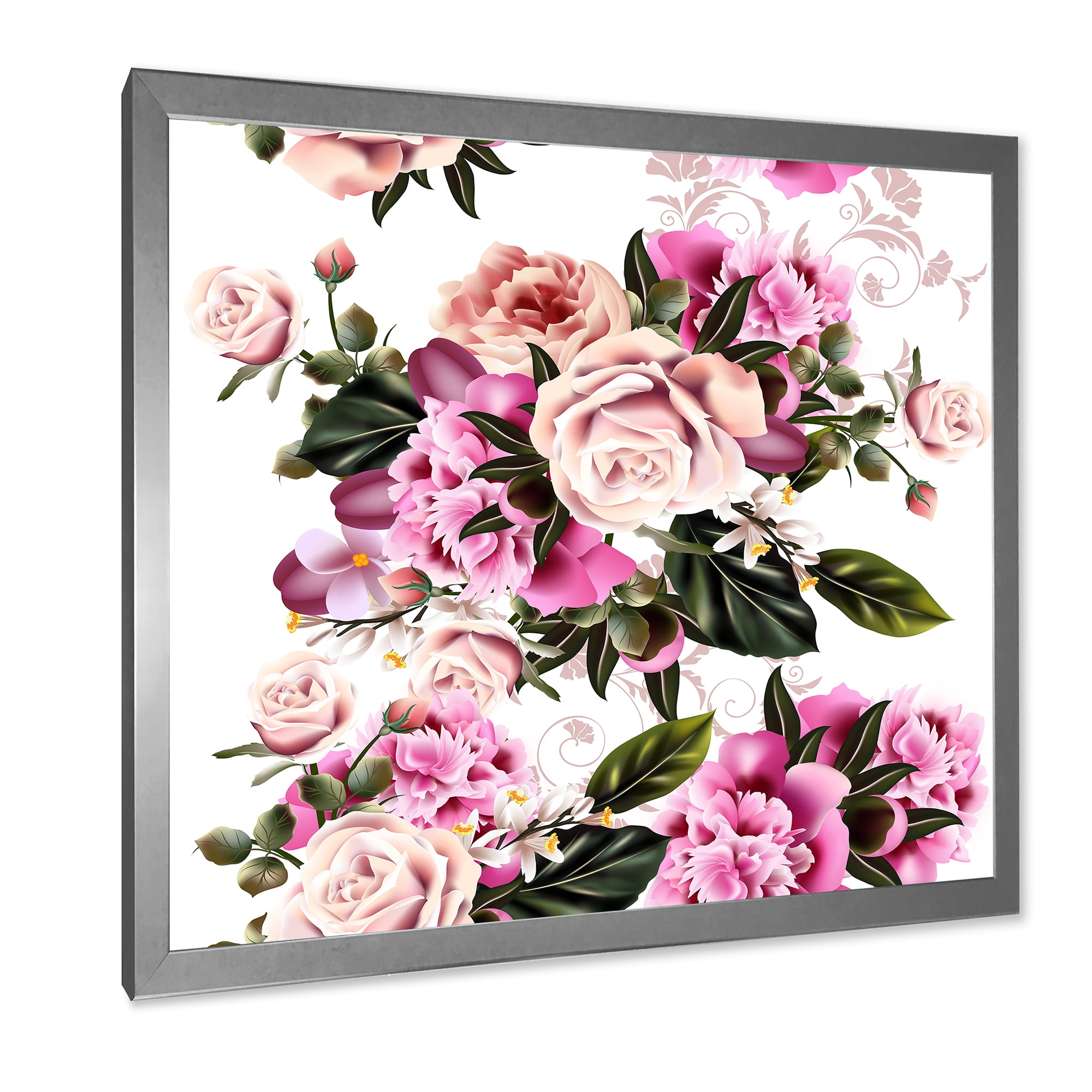 Designart 'Peony Vintage Flowers' Traditional Framed Art Print