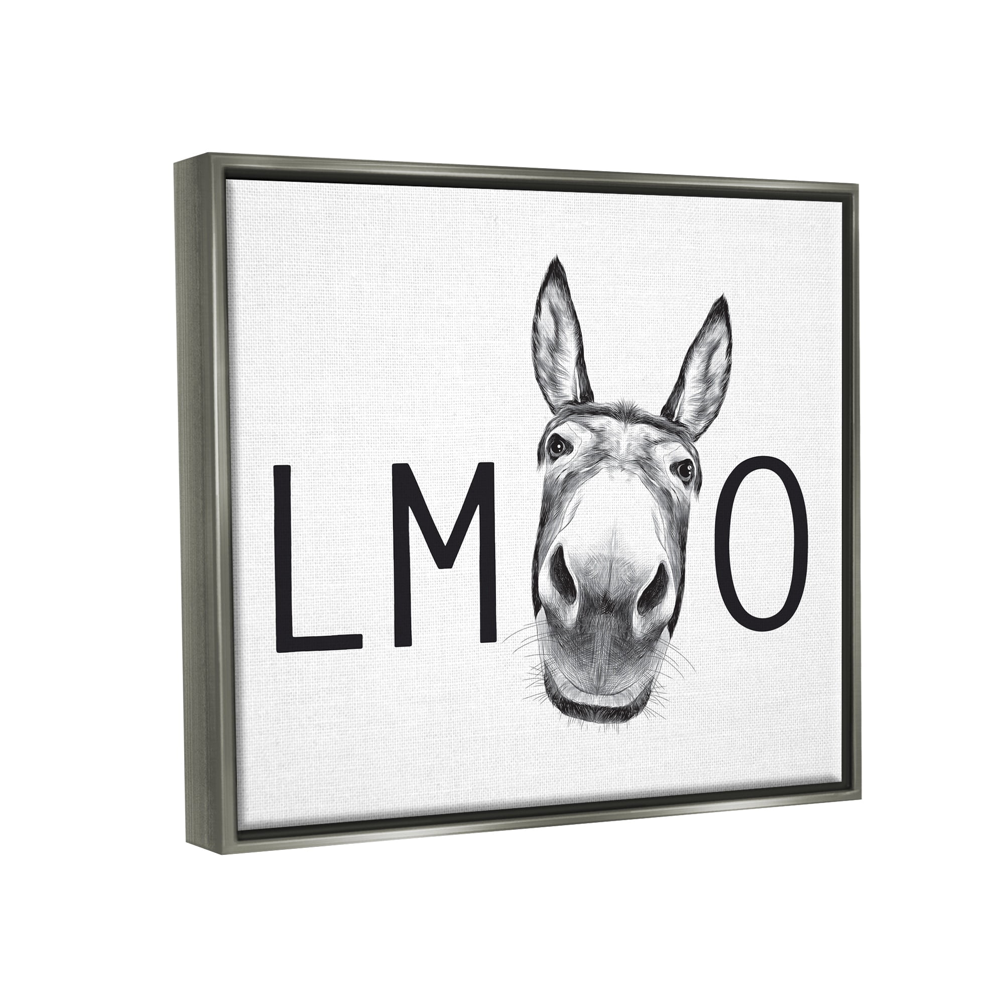 Stupell Industries LMAO Donkey Amusing Monochrome Casual Animal Humor Graphic Art Luster Gray Floating Framed Canvas Print Wall Art, Design by Lettered and Lined
