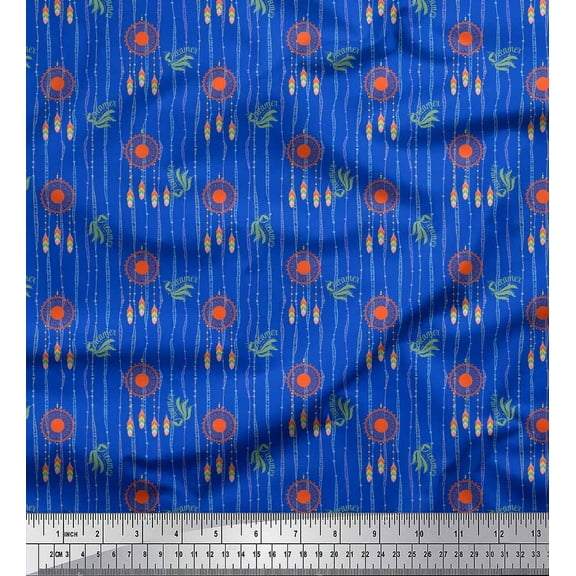 Soimoi Blue Cotton Voile Fabric Text & Dream Catcher Home Decor Print Fabric by the Yard 42 Inch Wide