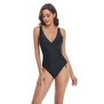 thumbnail image 3 of SAYOO Women Bikini Romper, Sleeveless Deep Neck Solid Color / Flower Swimming Bodysuit Swimwear, 3 of 7