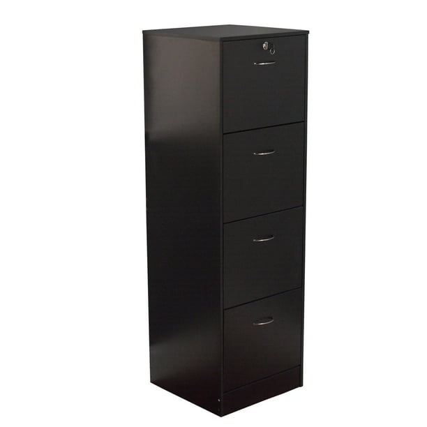 Wilson 4 Drawer Wood Vertical Lockable Filing Cabinet Black