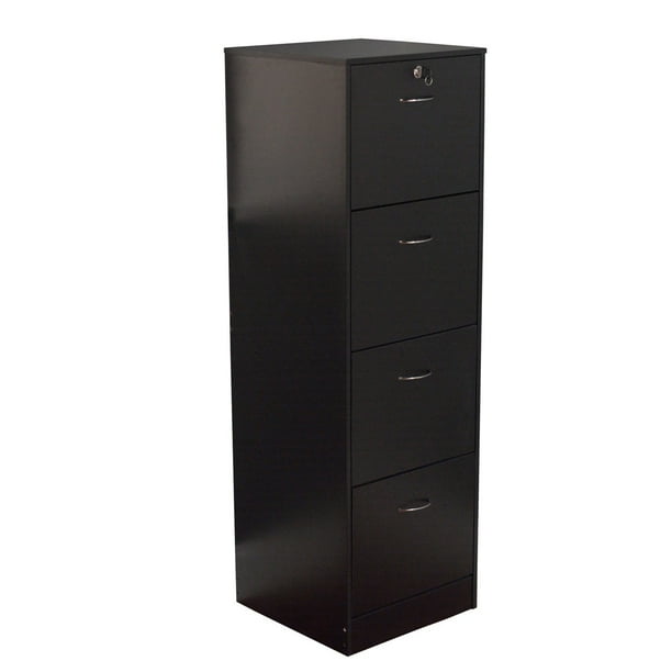 Wilson 4 Drawer Wood Vertical Lockable Filing Cabinet Black Walmart Com Walmart Com