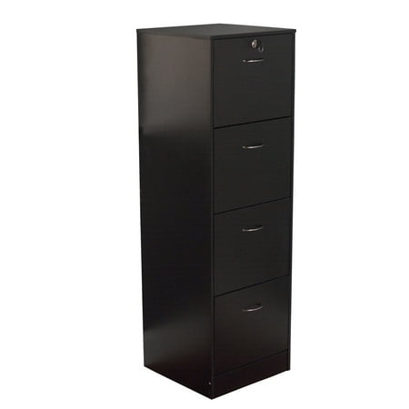 wilson 4 drawer wood vertical lockable filing cabinet, black