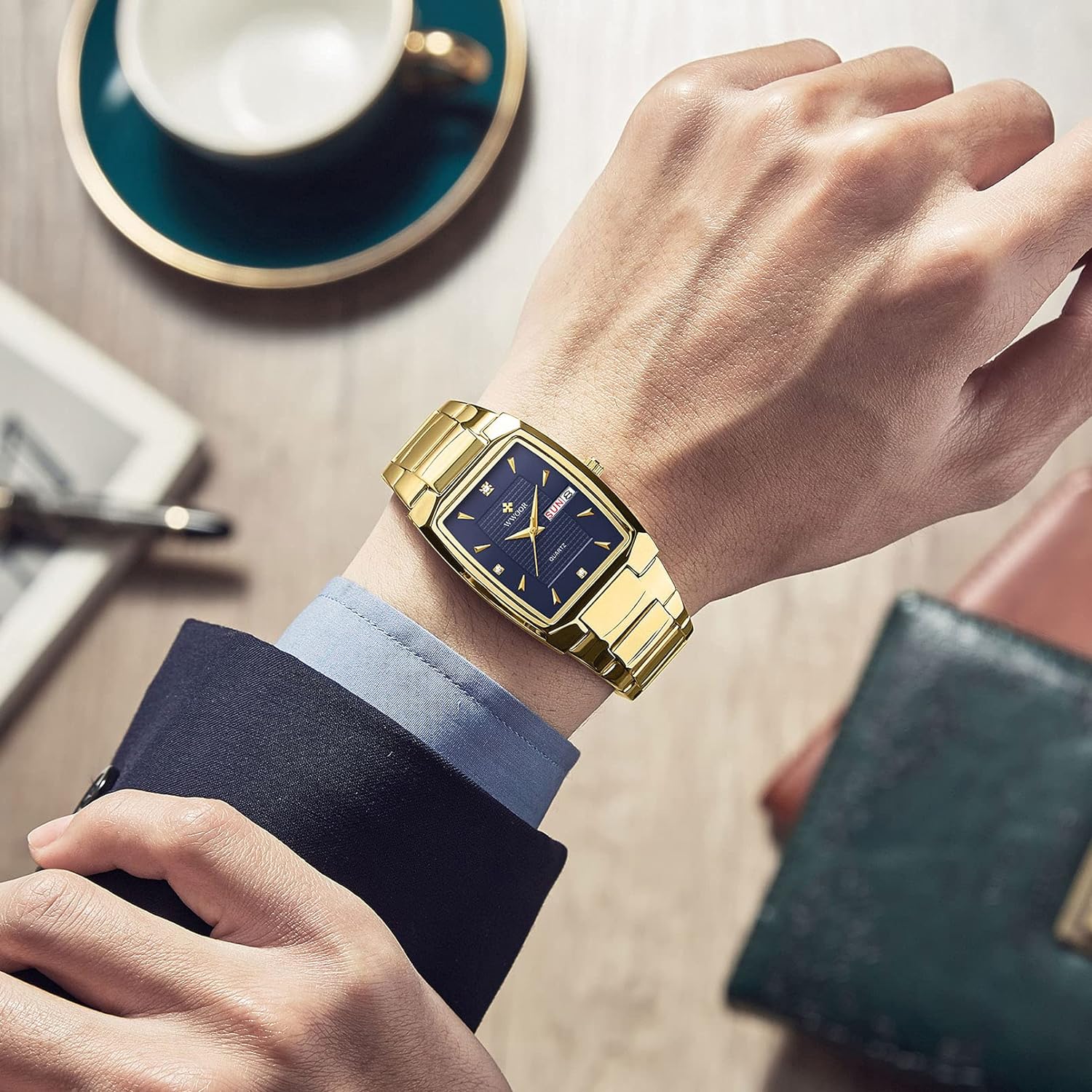 Square Watches for Men Stainless Steel Mens Square Watch with Date Original Waterproof Analog Quartz Fashion Business Casual Wristwatch