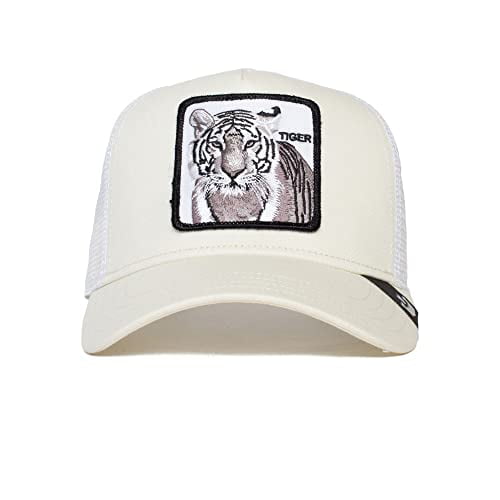 The Farm Men's Trucker Hat - Baseball Snapback Cap. Silver Tiger, White