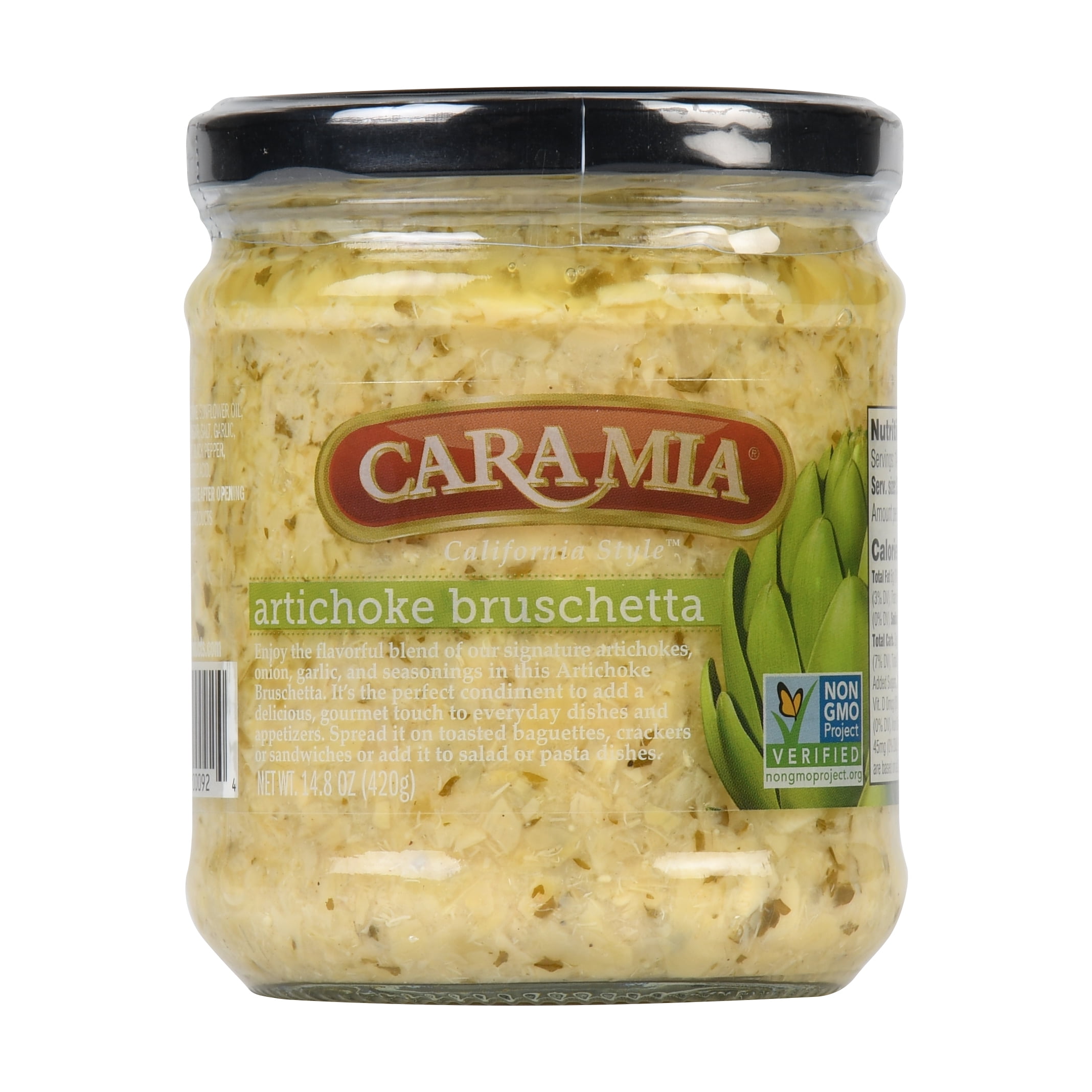 (2 pack) Cara Mia Shelf-Stable Artichoke Bruschetta in Glass Jar, 14.8 oz, Dairy-Free