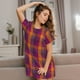 thumbnail image 3 of Easygdp Orange and Purple Plaid Camisón de manga corta para mujer, informal, estampado, 3 of 6