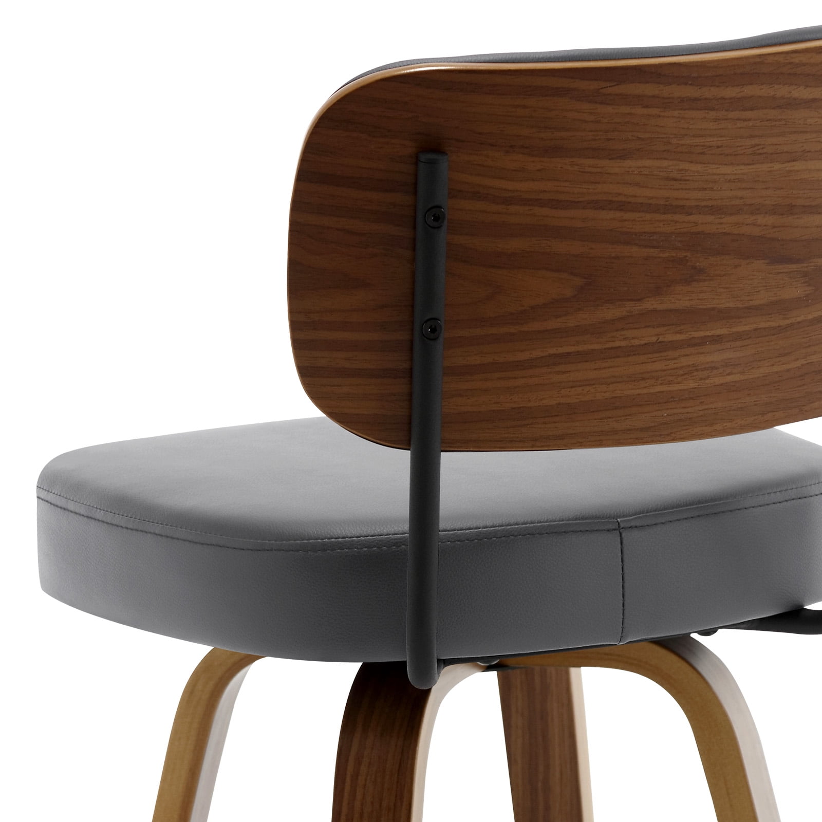 Foreate Swivel PU Bar Stools, Set of 1, 29" Bar Height Upholstered Leather with Mid-Back Wood Legs, Modern Chair Island Counter Stool for Kitchen, Gray