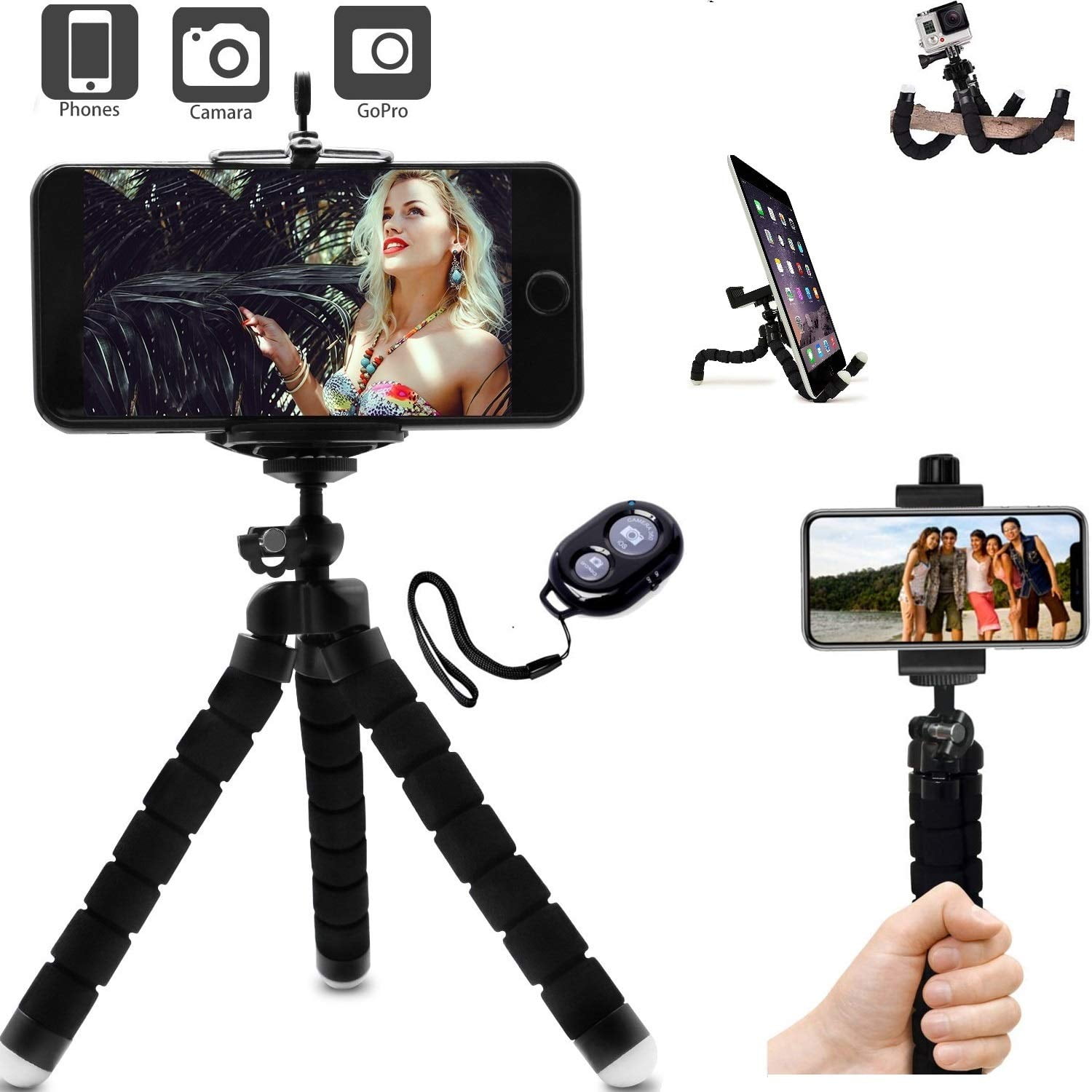 Compatible with iPhone GoPro Flexible Mobile Cell Phone Tripod DSLR Samsung Mini Travel Tripod Stand Holder with Wireless Remote Shutter Android Action Camera 