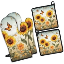 Sunflowers and Butterflies Kitchen Oven Mitt and Pot Holder Sets 4 Pcs for Baking, Cooking and Grilling, Heat Resistant Up To 392 °F