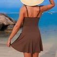 thumbnail image 6 of One Piece Swimdress Swimsuits for Women Floral/Solid Color Swim Dresses Mesh Skirt Bathing Suit Beachwear (XL, Coffee-Solid), 6 of 8