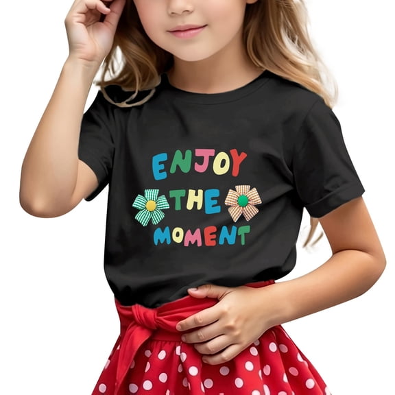 Hienoo Toddler Girls Summer T Shirt Letter Print Short Sleeve Soft T-Shirt, Sizes 4-11