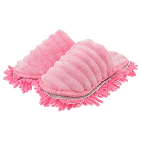 

1 Pair Furry Stripes Floor Cleaning Slippers Detachable Bottom Mopping Slipper - Size S 35-37 (Pink)