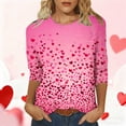 thumbnail image 2 of Womens 3/4 Sleeve Crew Neck T-Shirts Valentina's Day Spring Shirts Love Heart Graphic Tee Tops, 2 of 5