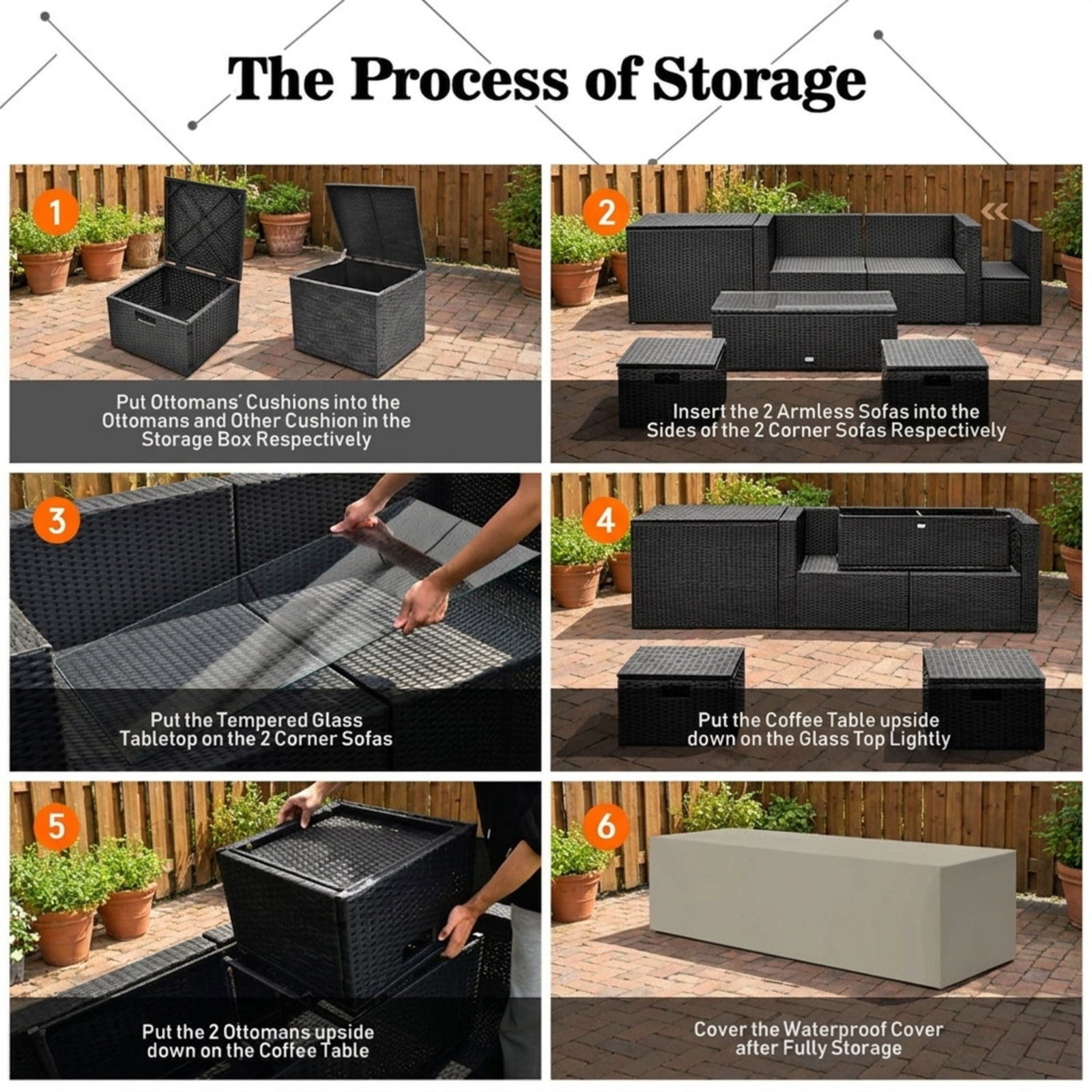 Furnibear 8 Pieces Patio Rattan Furniture Set Outdoor Wicker Conversation Sofa Set with Storage Table Tempered Glass Top and Cushions for Backyard, Turquoise
