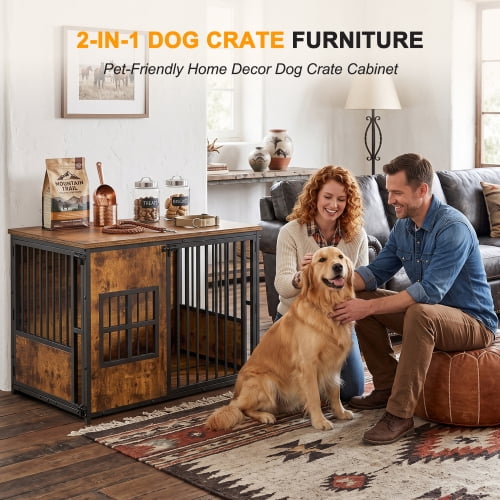 Furniture-Style Large Wooden Dog Crate with Storage Top – Indoor Dog Kennel, Pet Cage for Living Room & Bedroom