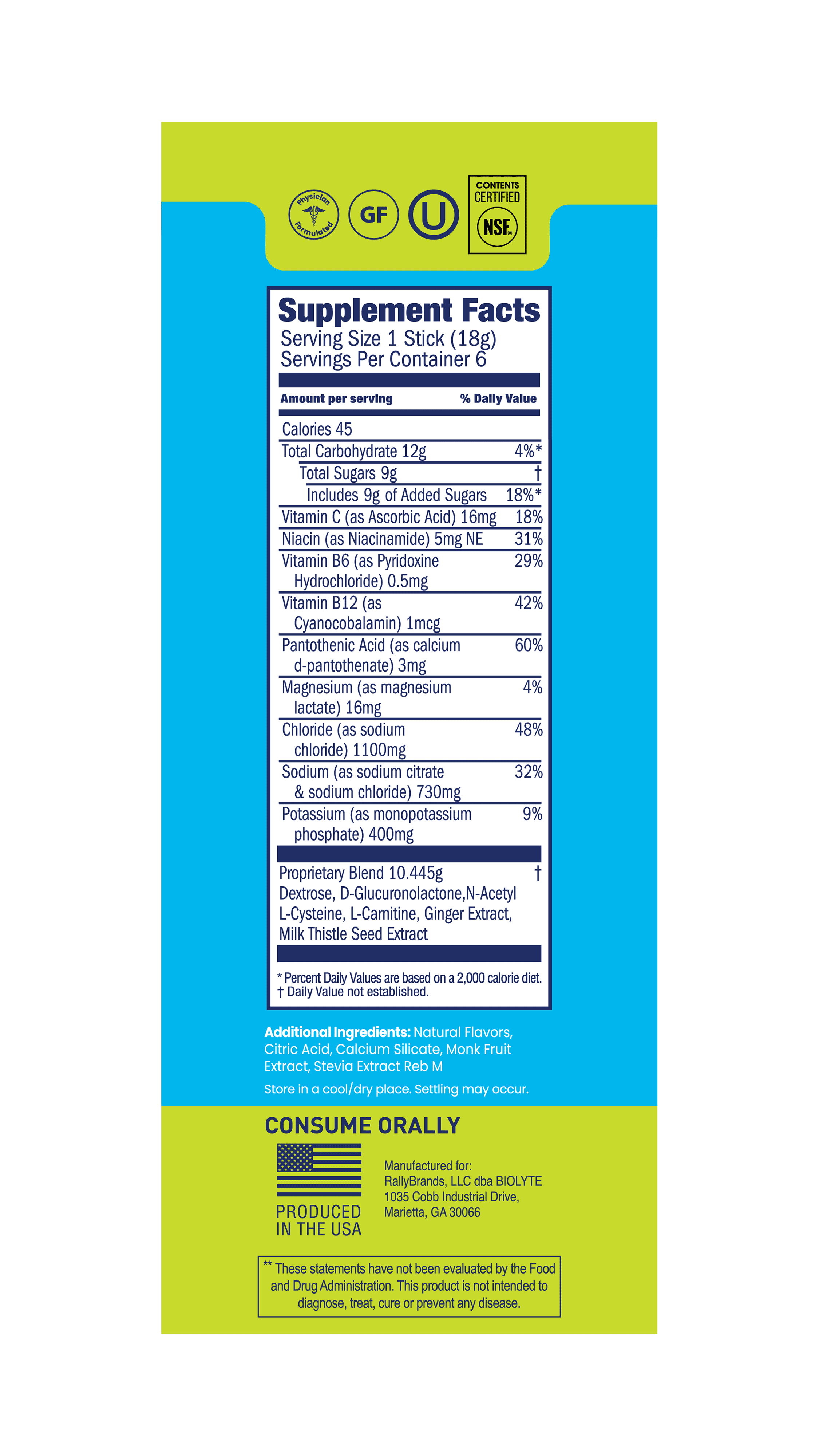 BIOLYTE Electrolyte Powder Packet Drink Mix for Rapid Hydration, Watermelon, 6 pack