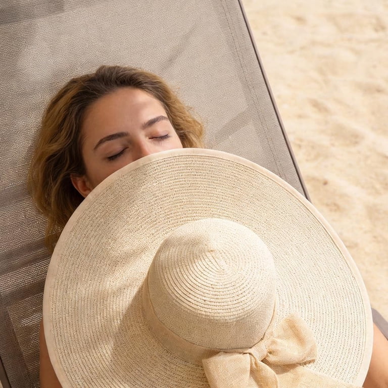 Kukuzhu Wide Brim Straw Sun Hat for Women, Foldable Beach  display picture 3