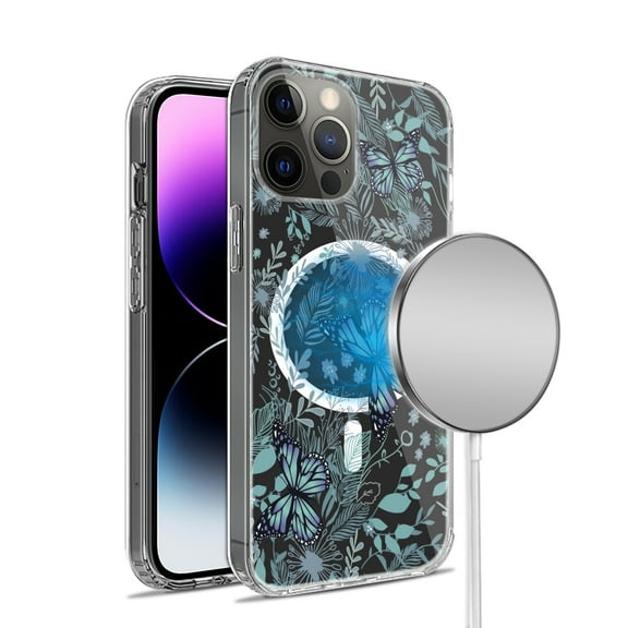 For Apple iPhone 11 /6.1" Hybrid Flower Design Stylish Fashion Thick Hard MagSafe Compatible Shockproof Cover ,Xpm Phone Case [ Blue Flowers ]