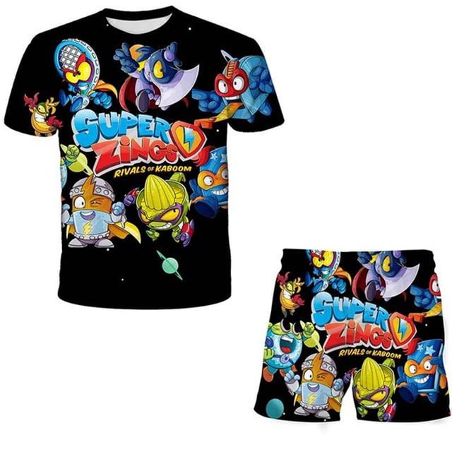 Super Zings, conjuntos de 2 piezas, ropa para niños, camiseta de cuello redondo de dibujos animados, pantalones cortos, ropa, trajes, trajes de ocio de verano, Outfits7T Gao Jinjia LED