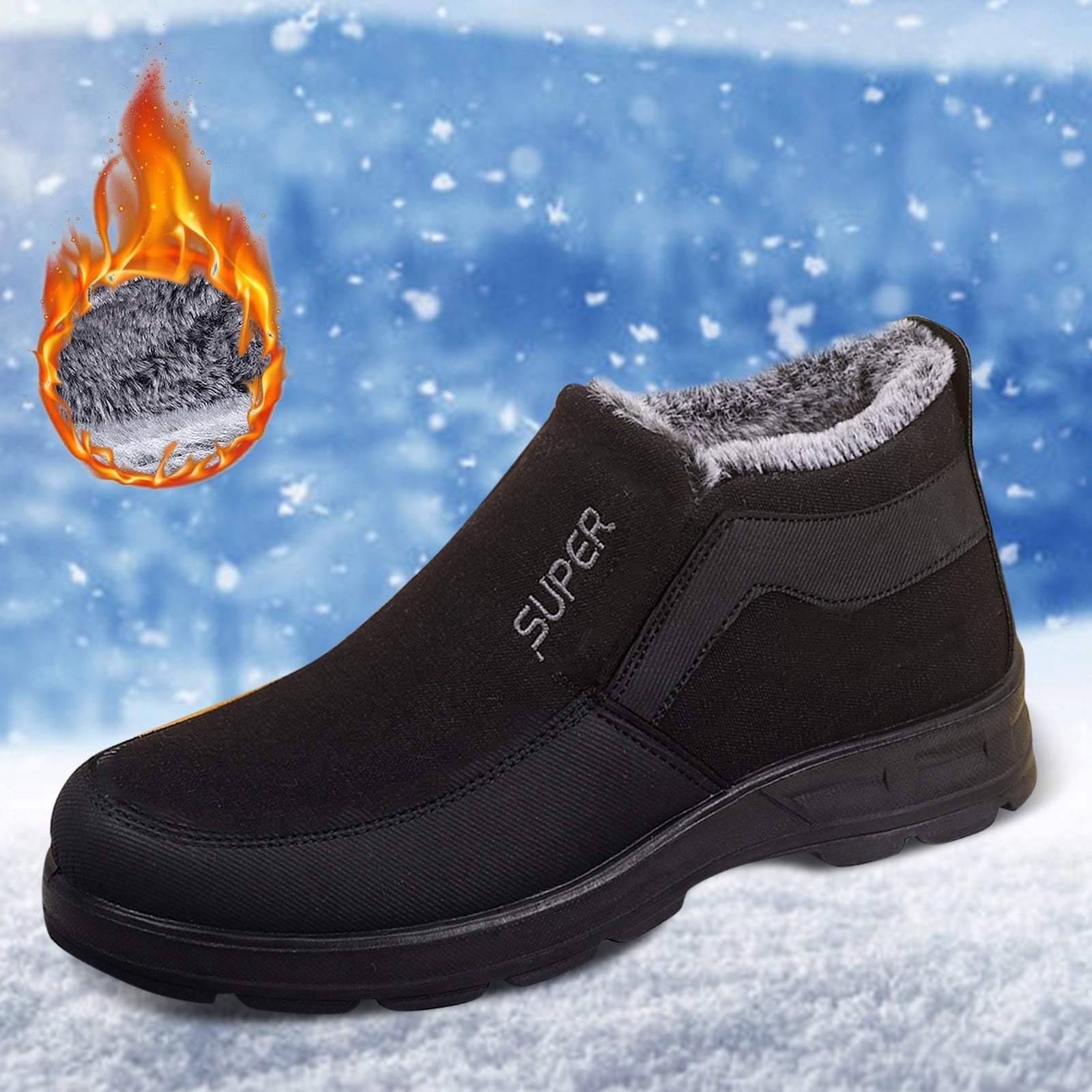 Chenyee Men's Winter Slip On Warm Ankle Boots Outdoor Water-proof Non Slip Fleece Lined Hiking Shoes