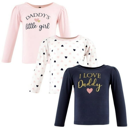 Hudson Baby Infant Girl Long Sleeve T-Shirts, Girl Daddy Pink Navy, 3 Toddler