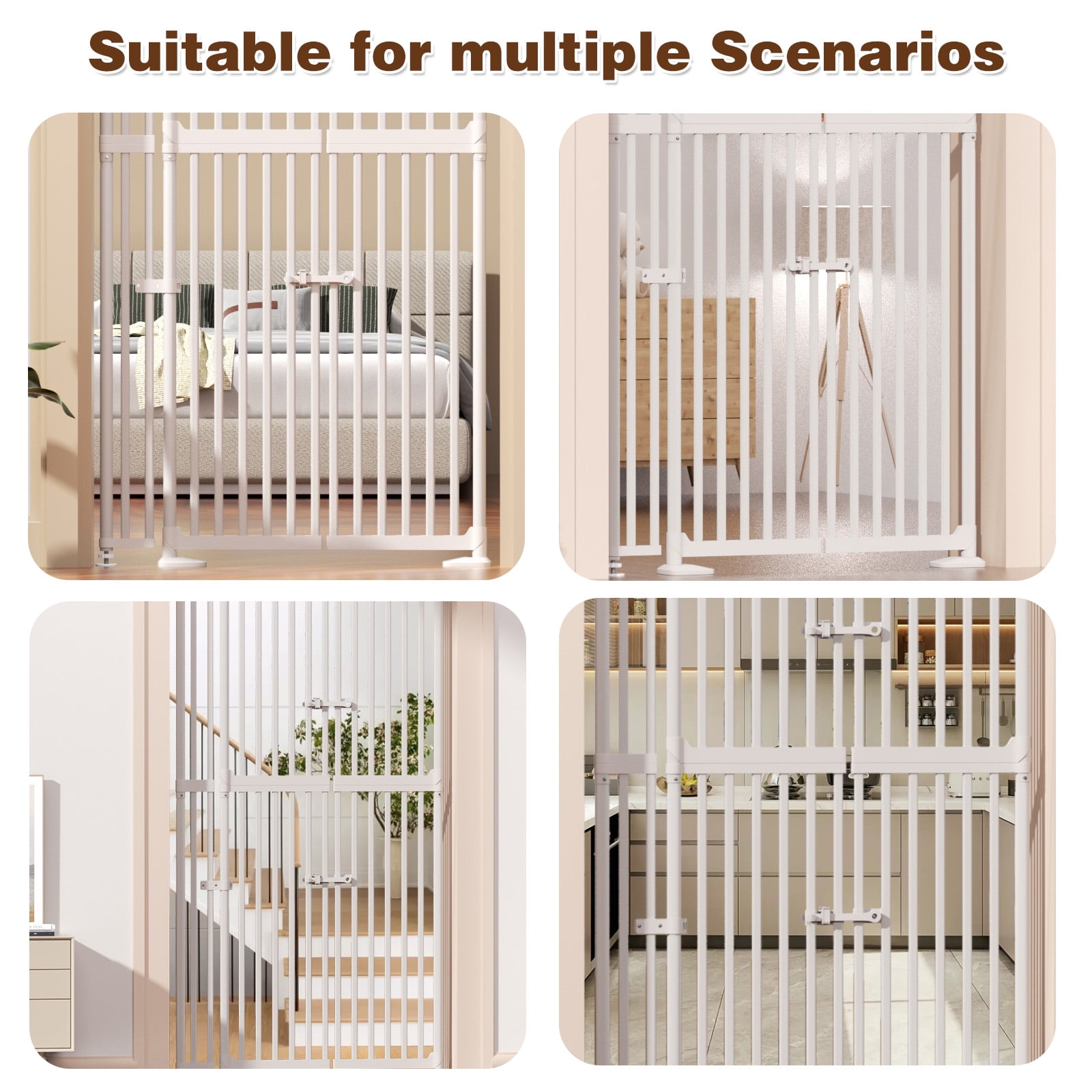 XJD 71" Extra Tall Cat Gate – Fits 30.31"-38.2" Wide Openings, Auto-Close, Narrow 1.37" Gaps, No-Drill Pressure Mount, Double Opening Design Pet Gate, White