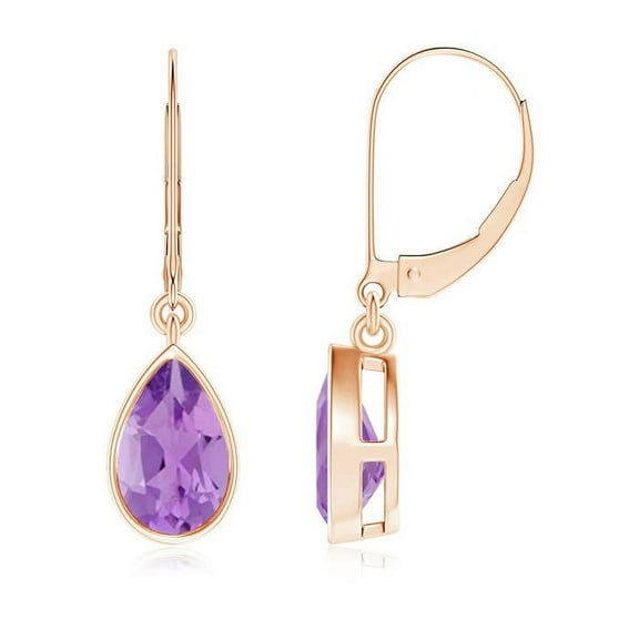 ANGARA Natural Bezel-Set Pear 1.4 ct Amethyst Leverback Drop Earrings in 14K Rose Gold for Women (Size-8x5mm) | February Birthstone, Anniversary, Jewelry Gift for Women | Natural Amethyst Earrings