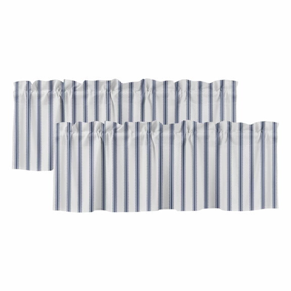 Navy Blue Striped Valances for Windows, Navy Blue White Stripes Farmhouse Light Filtering Kitchen Curtains, Rod Pocket Window Valance Curtains for Living Room Bedroom, 42" W x 12" L, 2 Panels