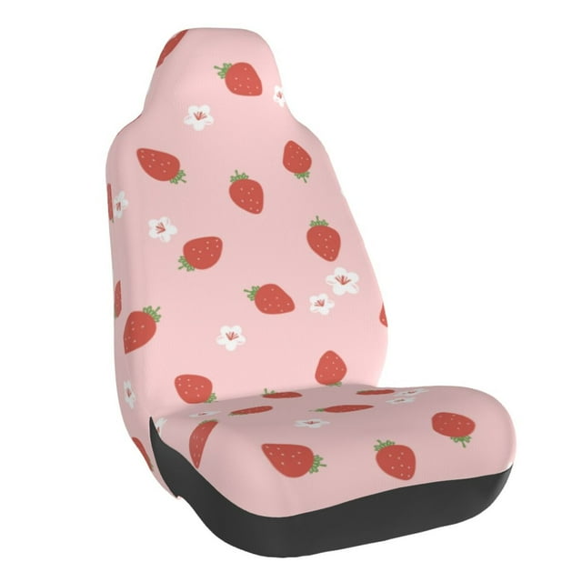 Wukai Hand Drawn Strawberry Full Set Car Seat Covers with Soft Padding Universal Auto Front Seats Protector and Cushion Mat