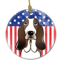 American Flag and Basset Hound Ceramic Ornament