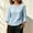 Blue women 3/4 sleeve ruffle blouse a1, variant on thefmos Women's Fall 3/4 Sleeve Ruffle Blouses Round Neck Drawstring Ruched Tops Casual Boho Pullover Shirts Solid Fashion Clothes for Vacation, Green 2XL