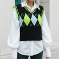 thumbnail image 5 of TANGNADE Women Short Vest with Stripe Knit Uniform Sleeveless Sweater for Womens Knitted V Neck Diamond Plaid Crop Tank Tops Green M, 5 of 6