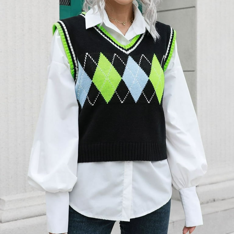 トップス Gradient Stripe Vest / Green TANGNADE Women Short Vest with Stripe Knit Uniform Sleeveless