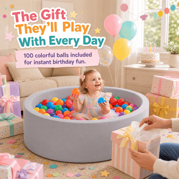 Sisticker Baby Foam Ball Pit with 100 Colorful Balls, Round Soft Play Ball Pool for Toddlers Ages 1-3, Indoor Kids Ball Pit Playpen with Zipper, Gray