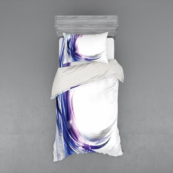 Ambesonne Abstract Bedding Set 3 Pcs, Wave Like Ombre Dots, Twin XL, Purple Blue and White