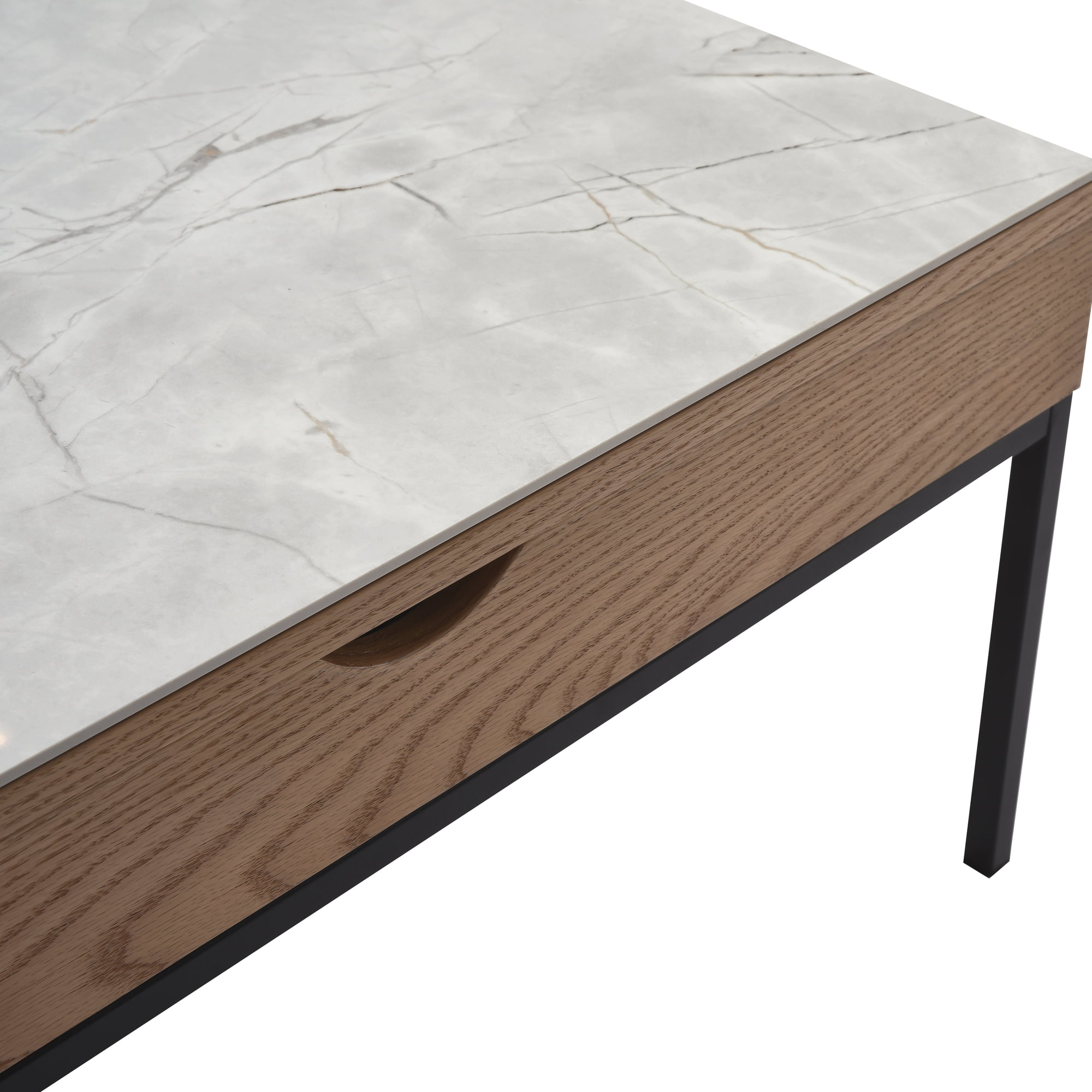 Reba Transitional Rectangular Lift-Top Coffee Table in Natural Finish with Sintered Stone Panel