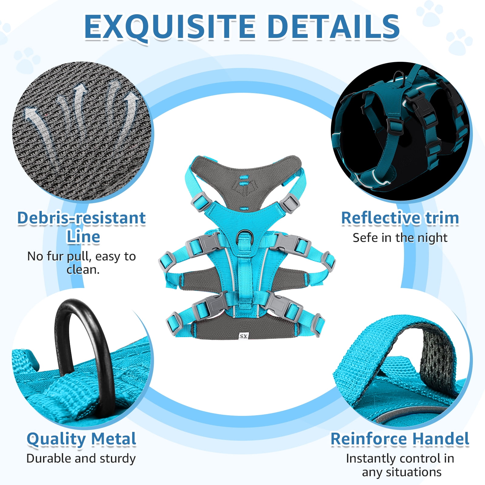 AUTOWT No Pull Dog Harness - Lightweight, Escape Proof with Padded Handle, Adjustable Reflective Vest for All Sizes