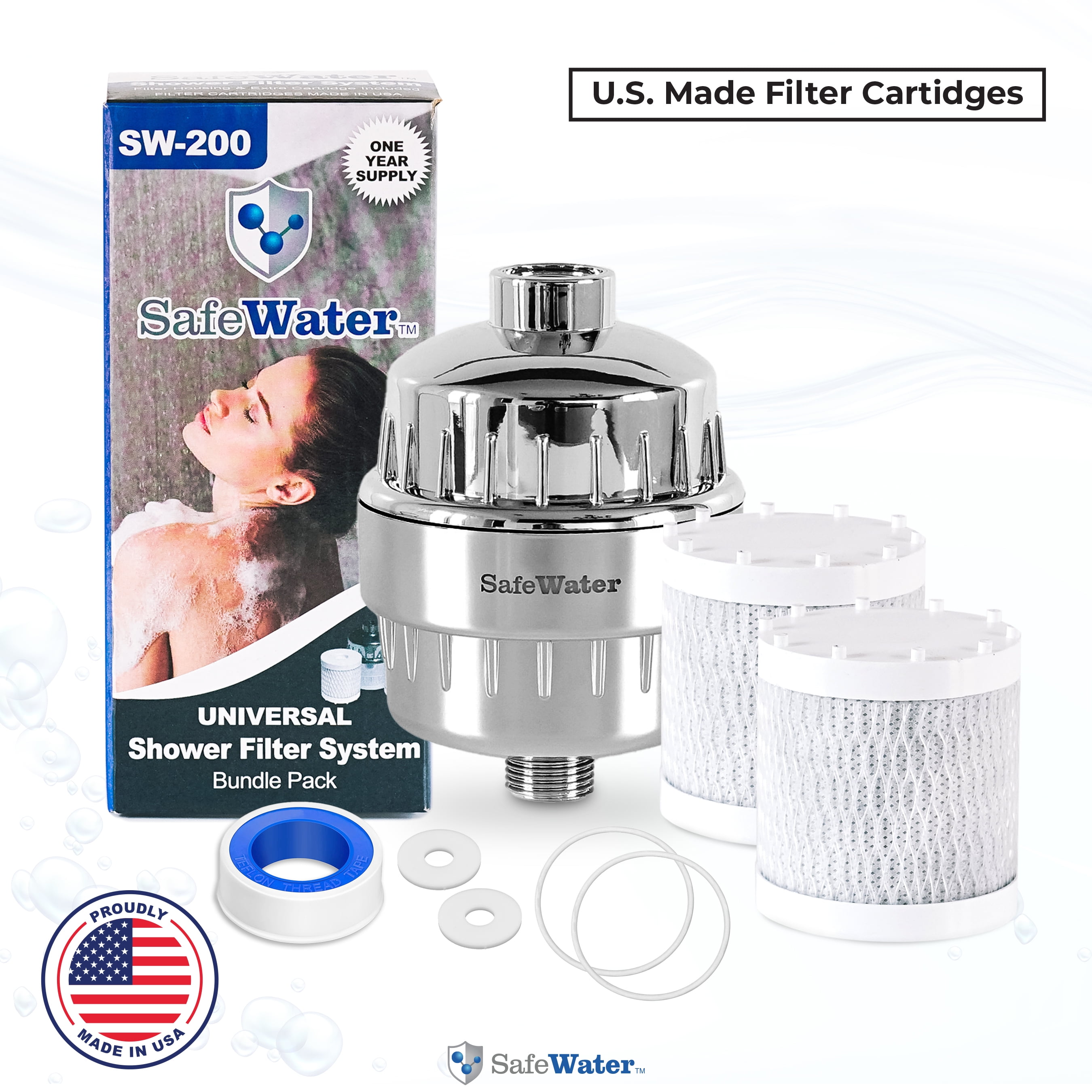 SafeWater KDF Infused Activated Carbon Shower Filter Bundle Pack All