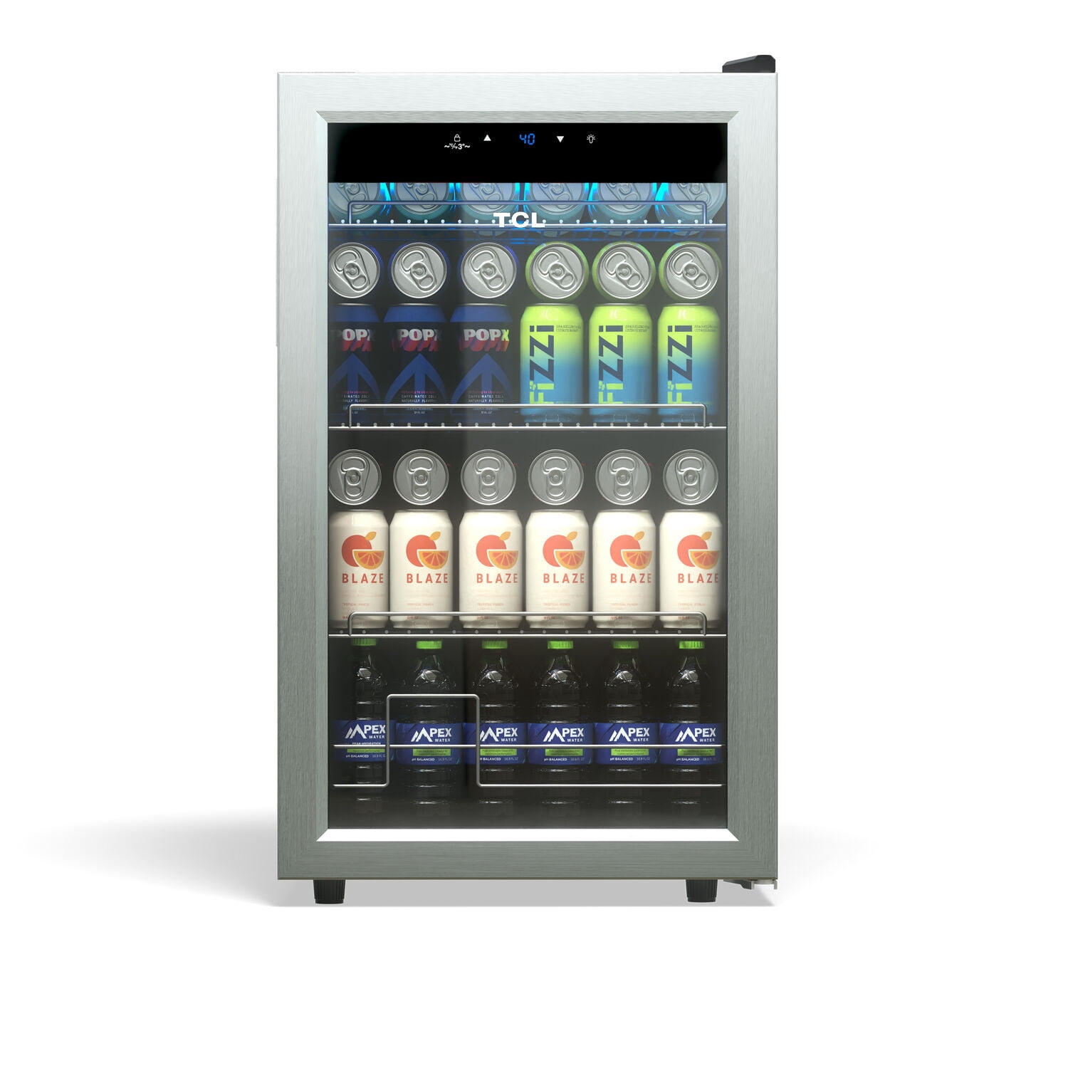 TCL Stainless Steel Single Door 102 Can Beverage Cooler for Kitchen, Bedroom & Office, 2.4 Cu. Ft.