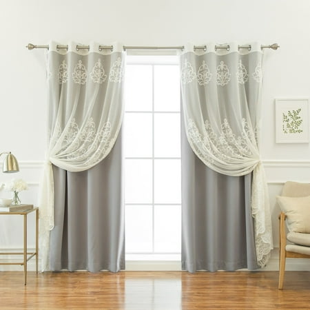 Best Home Fashion Mix and Match Solid Blackout and Sheer Agatha Damask Grommet 4 Piece Curtain