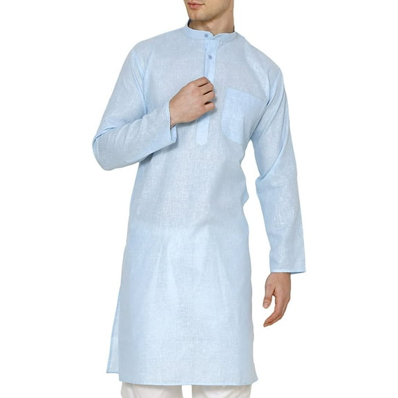 Royal Kurta Men's Khadi Linen Casual Long Comfortable Kurta (44, Firozi)