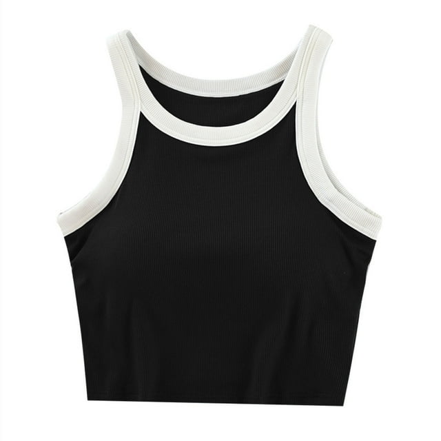 Yuyuzo Hauts Courts Côtelés pour Femmes Col Rond Sans Manches Décontracté Été Bloc de Couleur Tops de Sortie