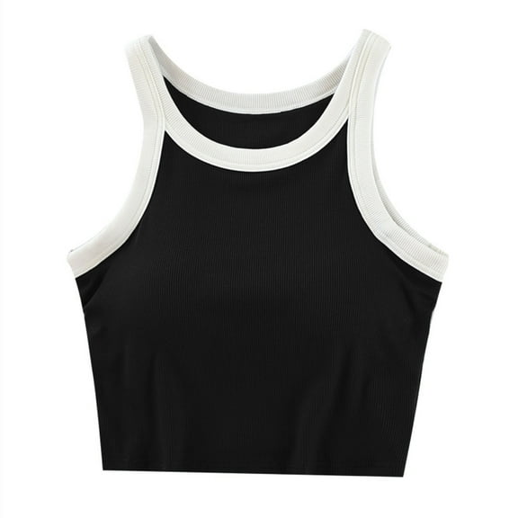 Lovskoo Knit Camisole Tops for Women Round Neck Summer Sleeveless Crop Top with Built-In Shelf Bra Wirefree Undershirt Black L