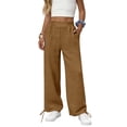 thumbnail image 5 of Girls Sweatpants Kids Drawstring Hem Oversized Pants Teen Girls Wide Leg Baggy Pants Pockets Classic Elastic Waist Trousers, 5 of 7