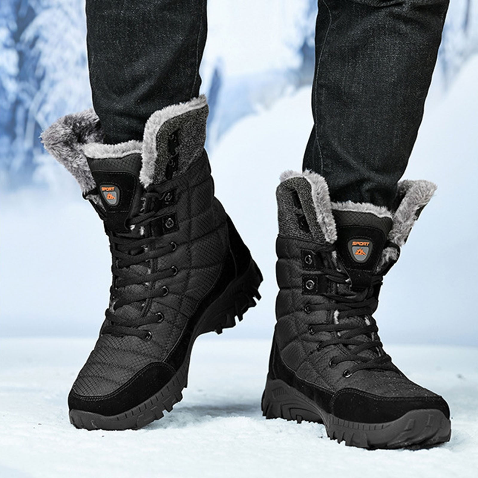 nsendm Men Shoes Adult Male Winter Snow Boots Mens Men s Winter Fashion High Top Plus Cotton Thickened Warm Snow Boots Thick Sole Men Rain Boots Black 10 Walmart