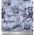 thumbnail image 1 of Soimoi Poly Georgette Fabric Waves & Ship Ocean Print Fabric by The Yard 42 Inch Wide, 1 of 3