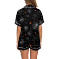 thumbnail image 4 of WTOBBY Women's Printed Halloween Pajama Set Loose Casual Short Sleeve Top with Elastic Waist Shorts Two-Piece Comfy Sleepwear Home Lounge Wear Outfit,Black L, 4 of 6