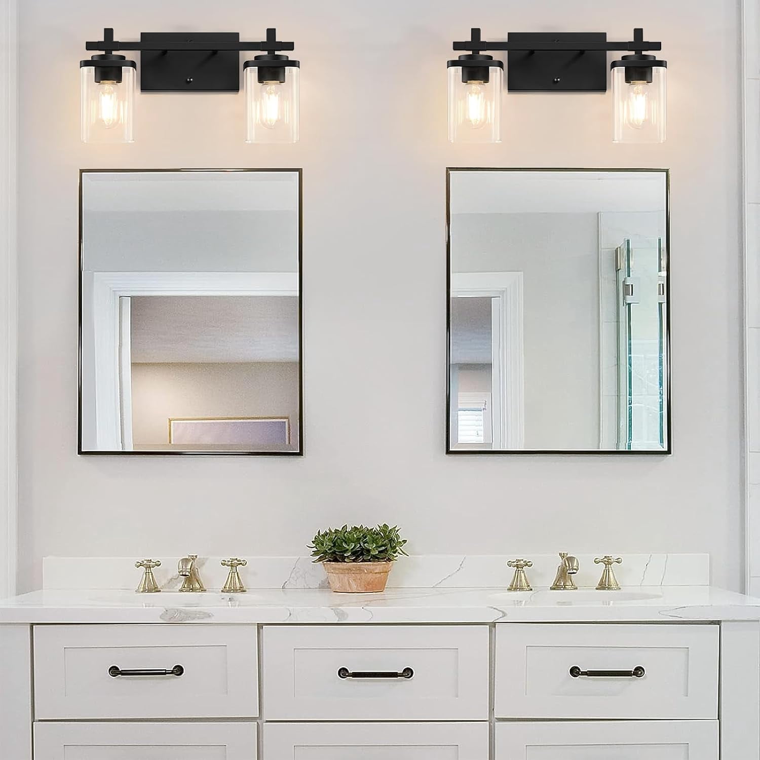 Bathroom Vanity Light 2 Light Bathroom Light Fixture Square Design Bathroom Lighting Fixtures over Mirror Modern Matte Black Vanity Light for Bathroom & Restroom