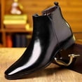 thumbnail image 3 of Men’s Classic Chelsea Ankle Boots, Elastic Side Slip-On Dress Boots, Low Block Heel Pointed Toe Ankle Boots, 3 of 6